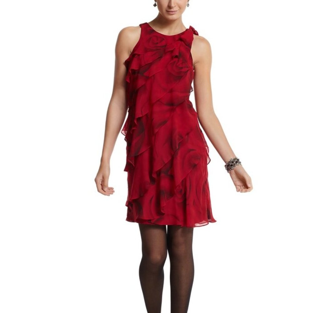 WHBM Red Rose Chiffon Tiered Dress